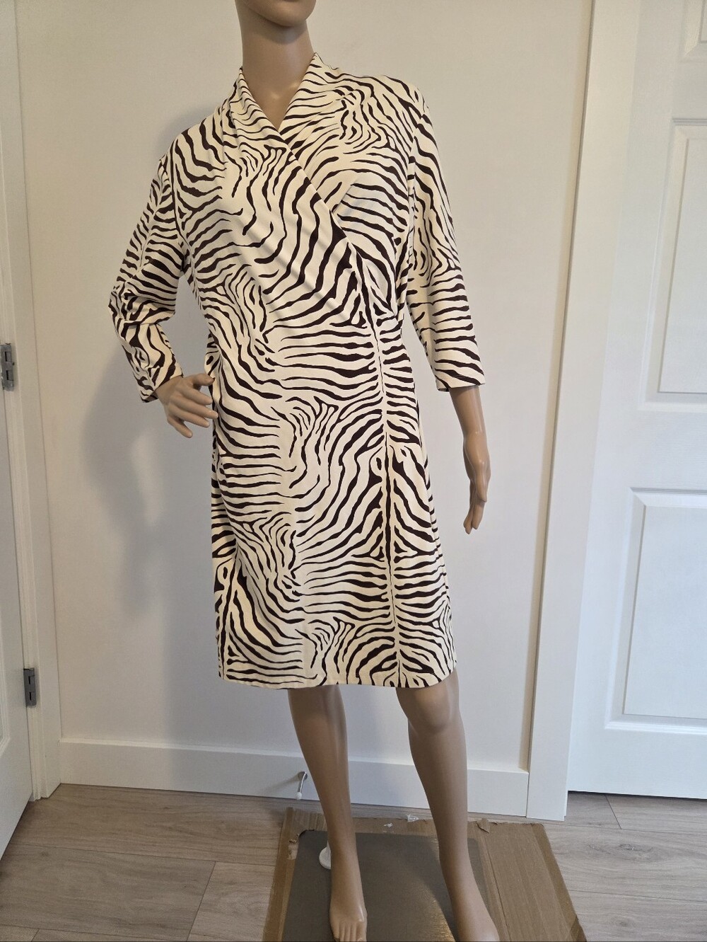 J. McLaughlin Catalina Cloth Brown/White Zebra Print Faux Wrap Dress